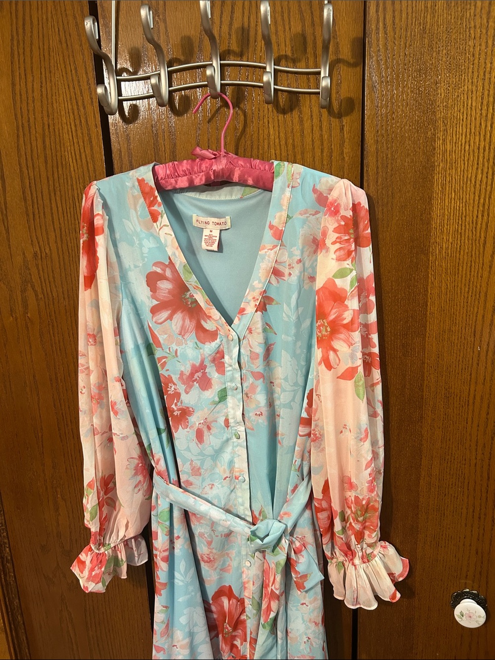 Flying tomato Floral Wrap Dress in Aqua and Pinks size medium - Picture 3 of 7